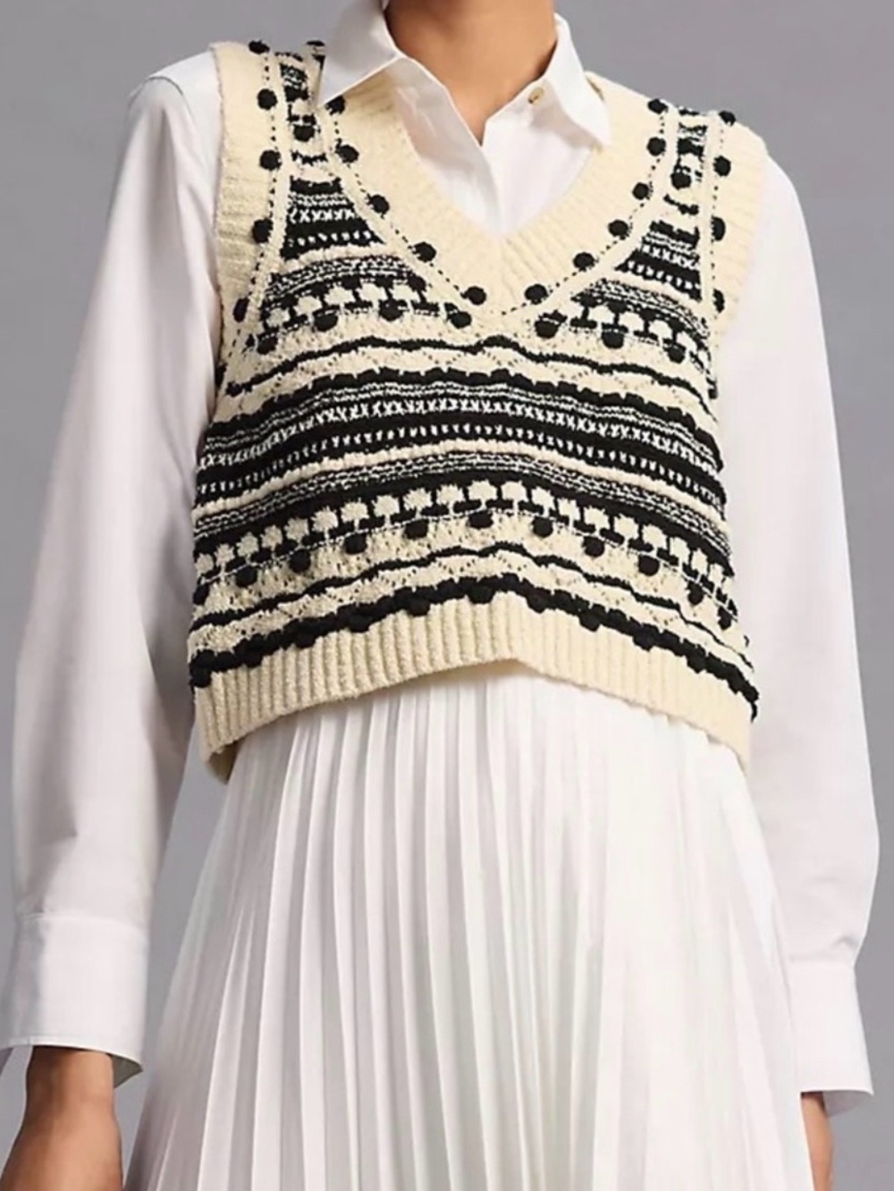 Pilcro Anthropologie Cropped V Neck Fair Isle Knit Sweater Vest Sz Medium